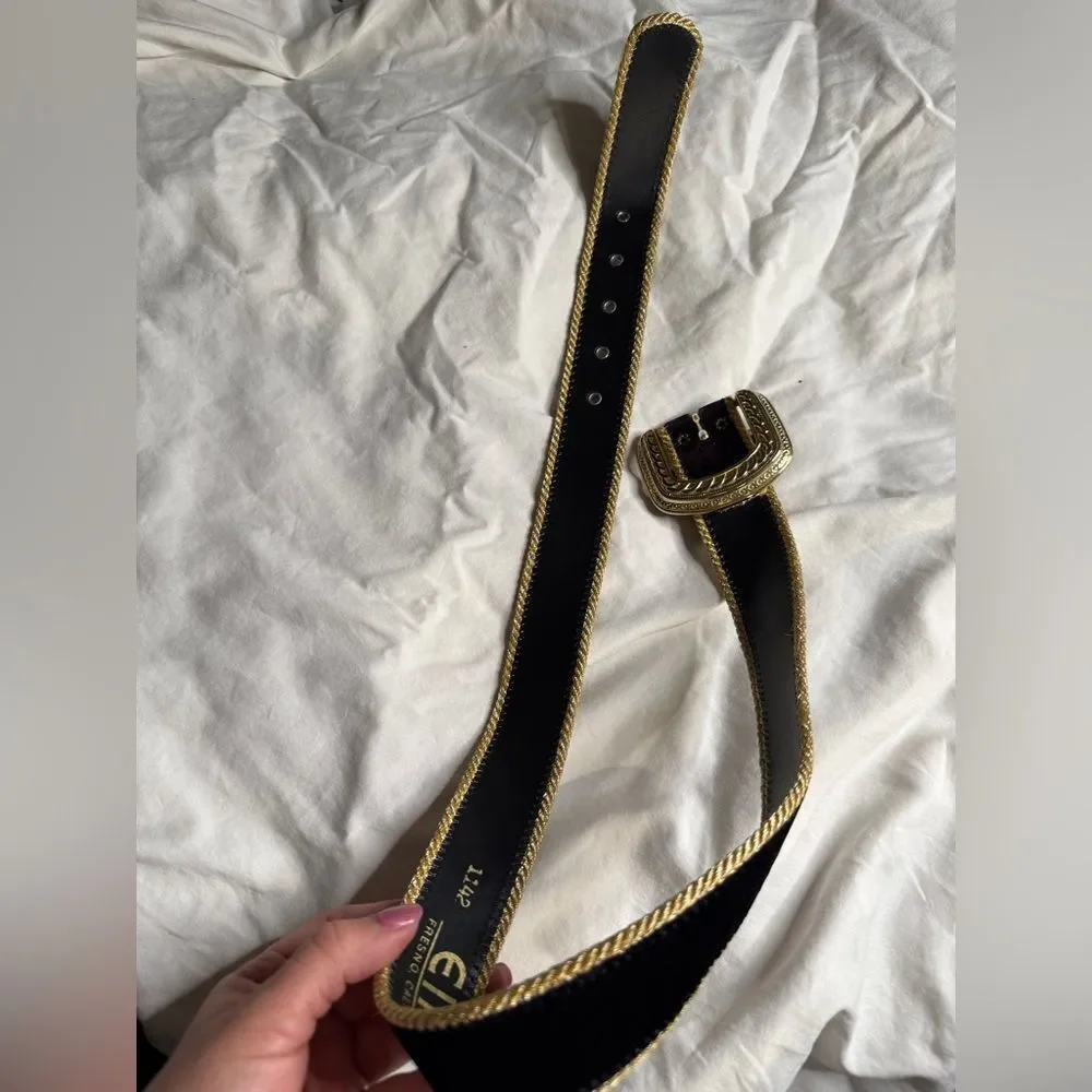 1980s Vintage Gold and Black Statement Buckle Elite Fresno, California Belt